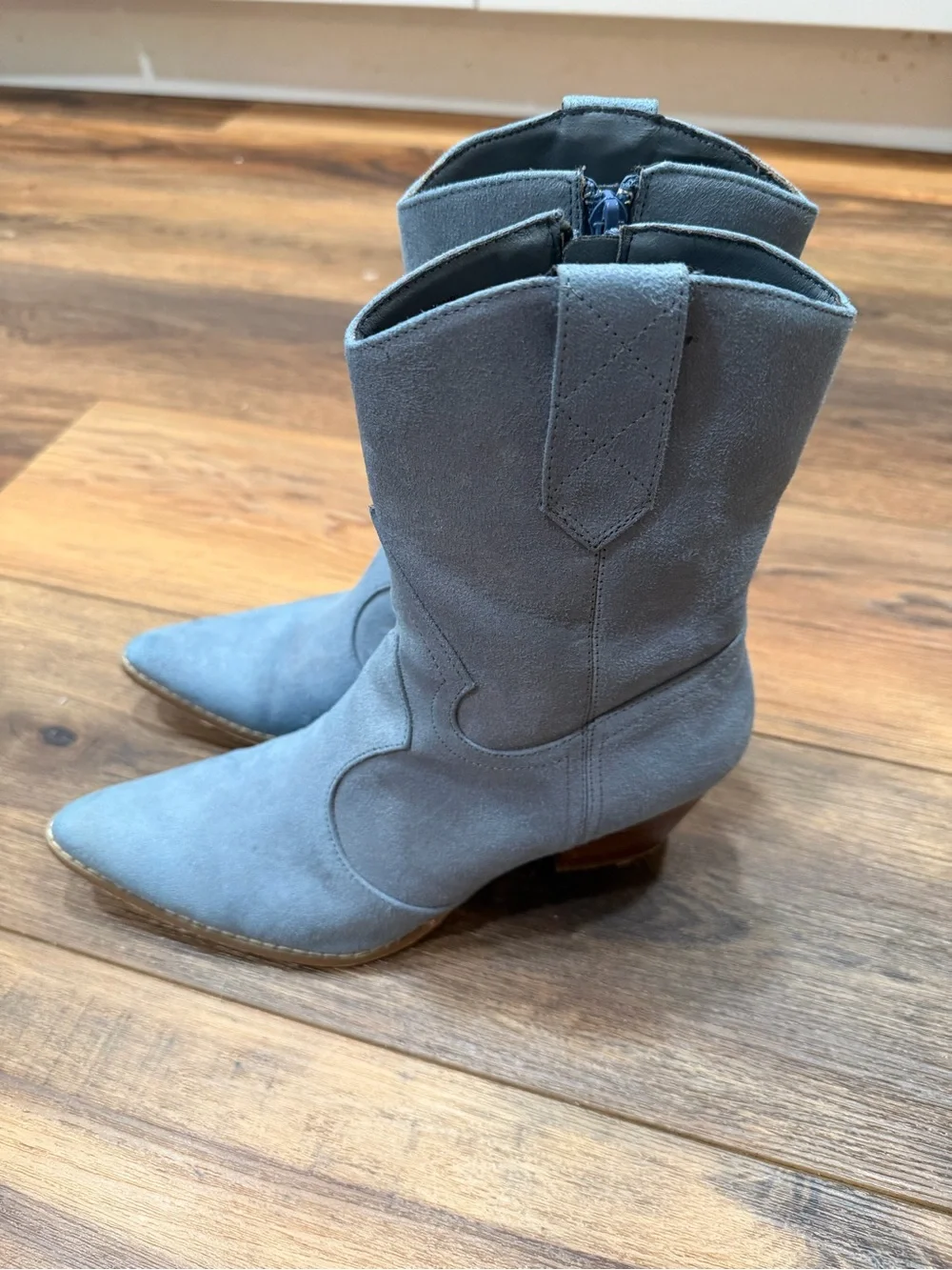 Women’s Light Blue Bambi Faux Suede Western Ankle Boots